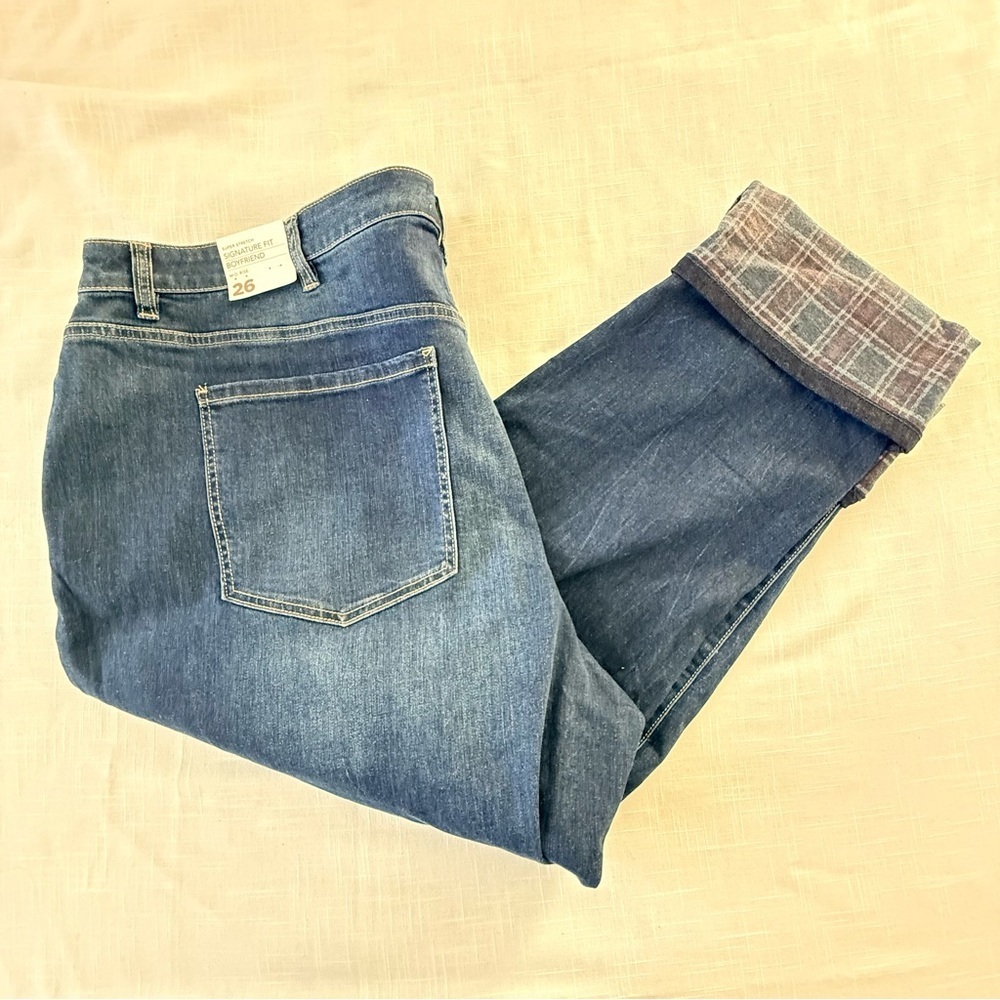 Lane Bryant Signature Fit Flex Magic Plaid Cuff Boyfriend Jeans Size 26